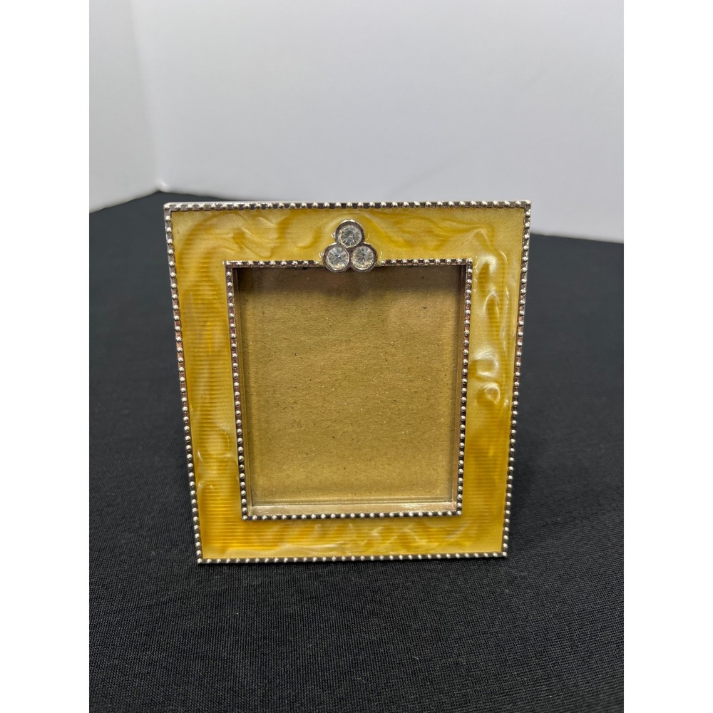 Green Tree Gallery Yellow Enamel Rhinestone Silver Beaded Mini Picture Frame 2x3